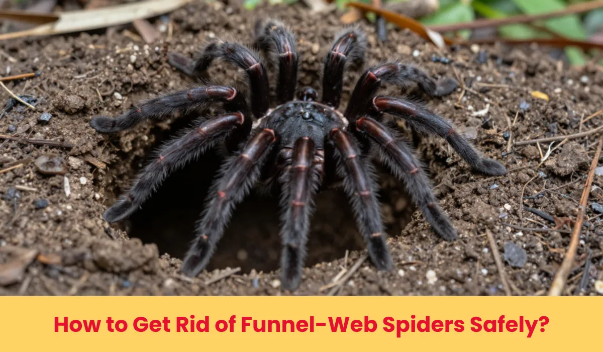 Close-up of a funnel-web spider near its burrow entrance in an Australian garden